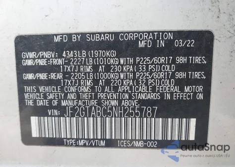 2022 Subaru Crosstrek from USA, damaged, VIN JF2GTABC5NH255787
